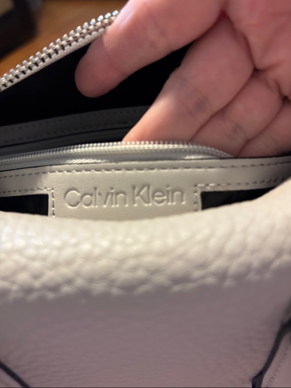 Calvin Klein Pebbled Satchel in Light Gray - Picture 8 of 9